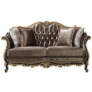 Betria - Loveseat With 4 Pillows - Light Green Velvet, Gold & Black High Gloss - R&R Furniture Gallery (Fountain Valley, CA)