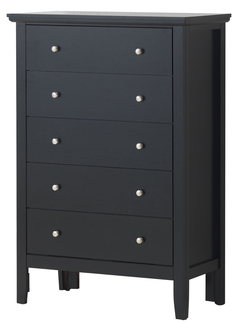 Glory Furniture Primo accent chest with a sleek wooden finish and modern design, featuring four drawers and metal handles.