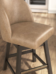 Neymorton - Upholstered Swivel Faux Leather Barstool (Set of 2) - Dark Grayish Brown - R&R Furniture Gallery (Fountain Valley, CA)