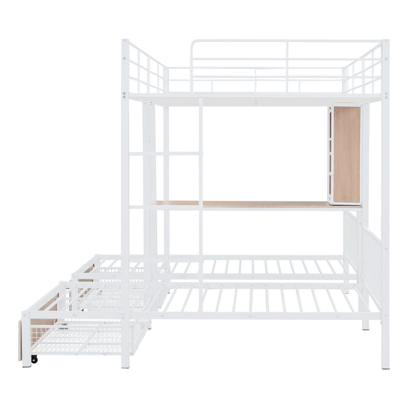 Triple Bunk Bed With Drawers, Multi-Functional Frame With Desks And Shelves In The Middle - R&R Furniture Gallery (Fountain Valley, CA)