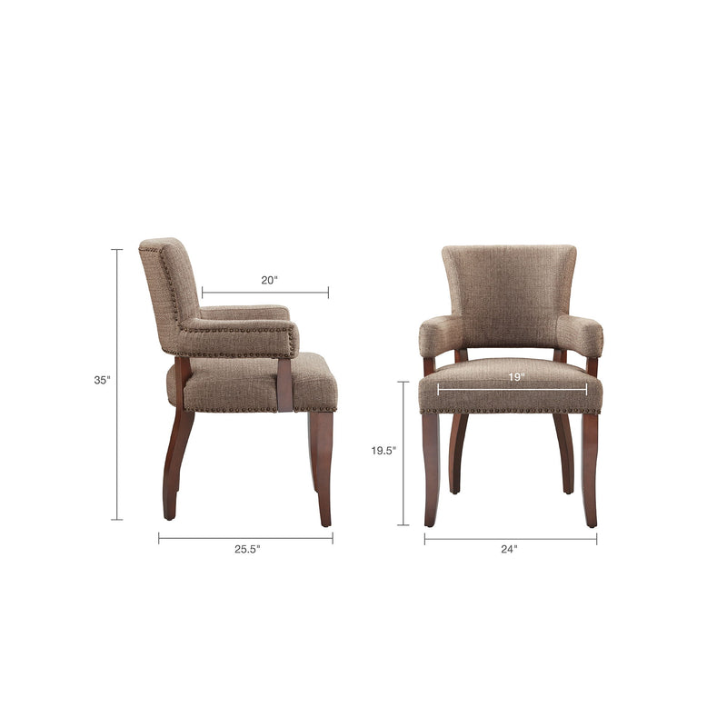 Elegant Arm Dining Chair With Brass Nail Head Detailing - R&R Furniture Gallery (Fountain Valley, CA)