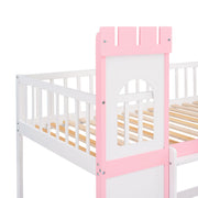 Twin Over Twin Castle Bunk Bed With Ladder - Pink - R&R Furniture Gallery (Fountain Valley, CA)