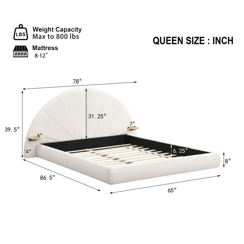 Queen Arched Bed With Small Table, Floor Standing Design - Beige - R&R Furniture Gallery (Fountain Valley, CA)