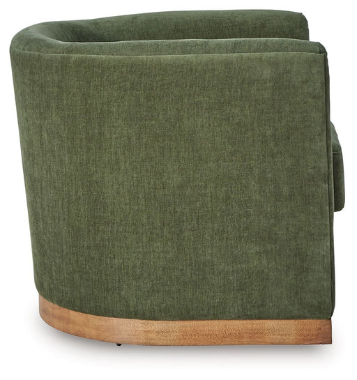 Forest green Jersonlow swivel chair by Signature Design by Ashley® with a cushioned seat and rolling base.
