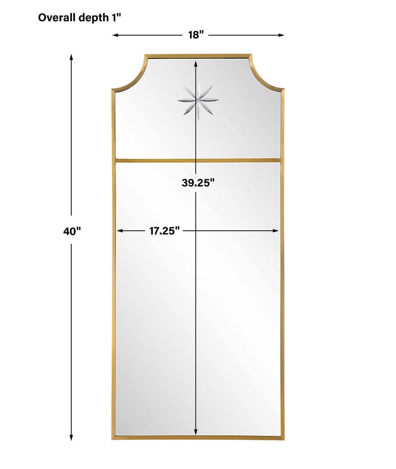 Tall brass wall mirror with sleek frame from Uttermost's Caddington collection, designed for elegant wall decor.