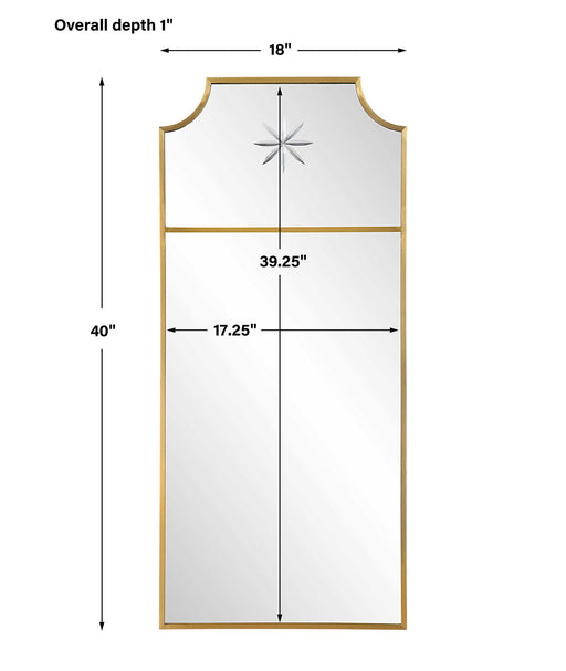 Tall brass wall mirror with sleek frame from Uttermost's Caddington collection, designed for elegant wall decor.