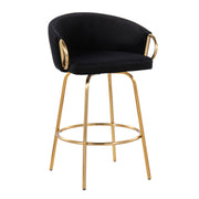 Pair of Lumi Source Claire contemporary glam counter stools with sleek metal legs and upholstered seats, set of two.