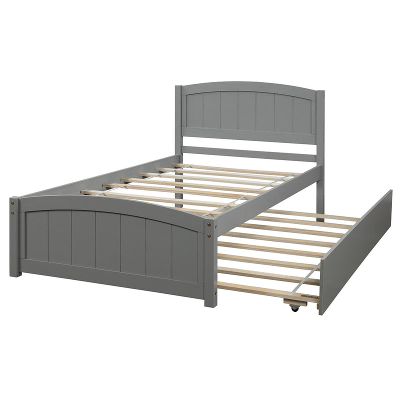 DreamHaus platform bed with matching headboard, footboard, and wood slat support, showcasing a modern bedroom setup.
