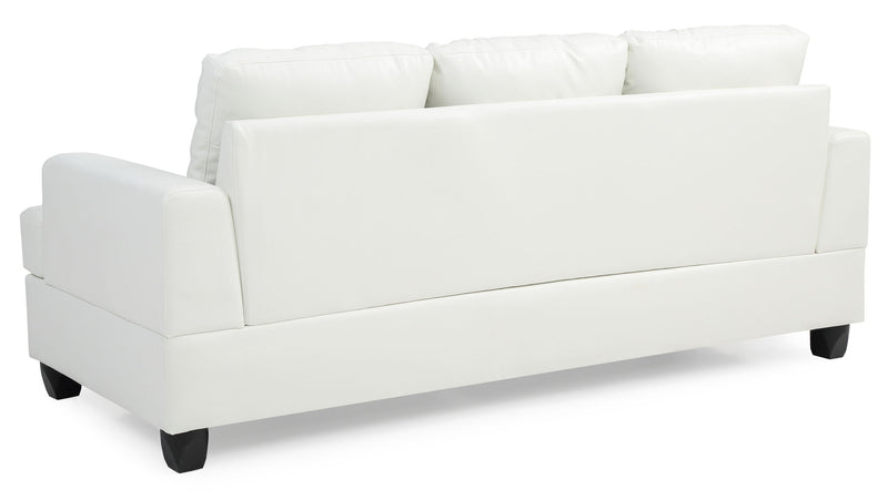 Glory Furniture Sandridge stationary sofa with plush cushions and neutral fabric upholstery, ideal for living room seating.