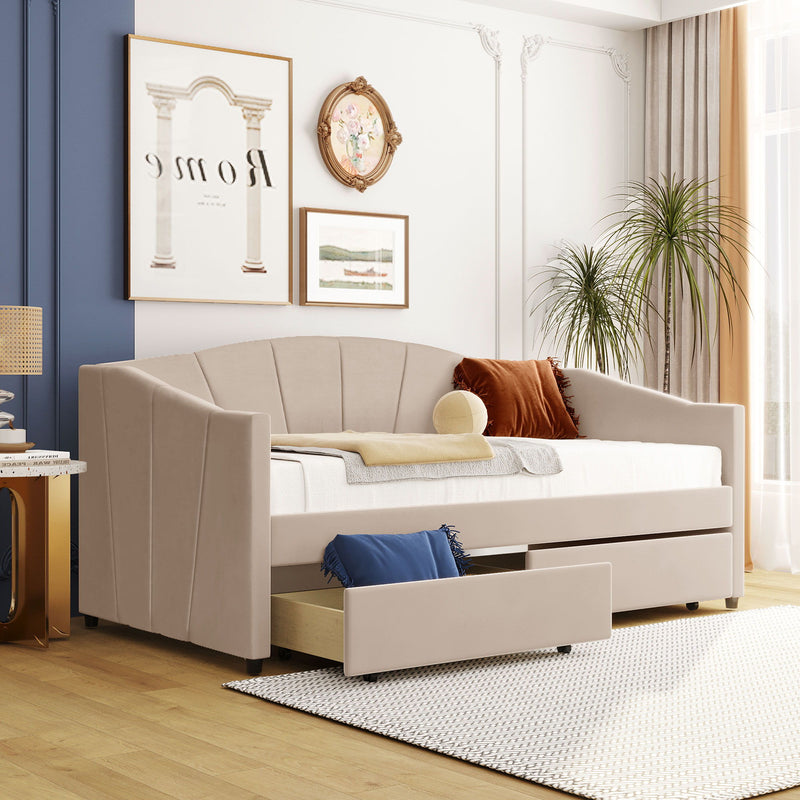 Upholstered Daybed With Two Drawers And Wood Slat - R&R Furniture Gallery (Fountain Valley, CA)