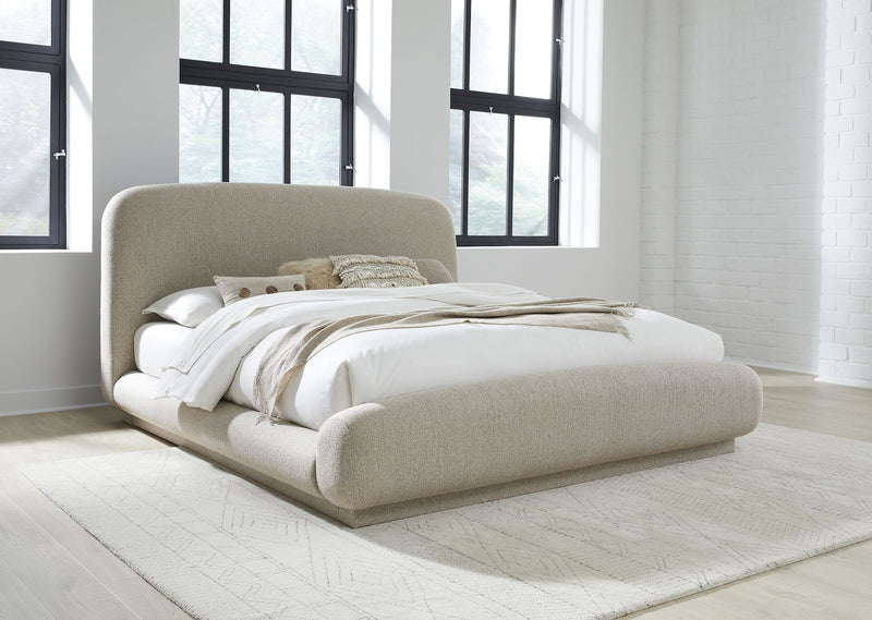 Tirimbina Queen-size Chenille Upholstered Platform Bed in Hyena