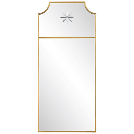 Uttermost Caddington tall wall mirror with brass frame, featuring a sleek and modern design for stylish home decor.