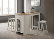Lilola Home Alonzo small space counter height dining table with cabinet, drawer, and two ergonomic stools in a 3-piece set