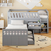 DreamHaus loft platform bed with seven drawers, full guardrails, and L-shaped design for space-saving modern bedroom setup.