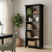 Simpli-Home Amherst bookcase with adjustable shelves, wooden storage unit for living room or office organization.