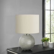 Modern gray and cream table lamp by 8th Street with a sleek design, showcasing a stylish and contemporary lighting fixture.
