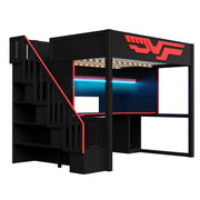 Full Gaming Loft Bed With Desk And Storage Staircase, LED Lights And USB - Red / Black - R&R Furniture Gallery (Fountain Valley, CA)