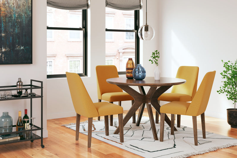Signature Design by Ashley 5-piece Lyncott dining room table set with a rectangular table and matching chairs.