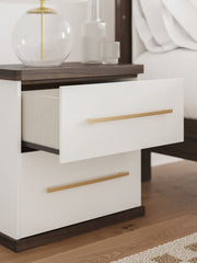 Kendanport - Two Drawer Night Stand - Brown / White - R&R Furniture Gallery (Fountain Valley, CA)