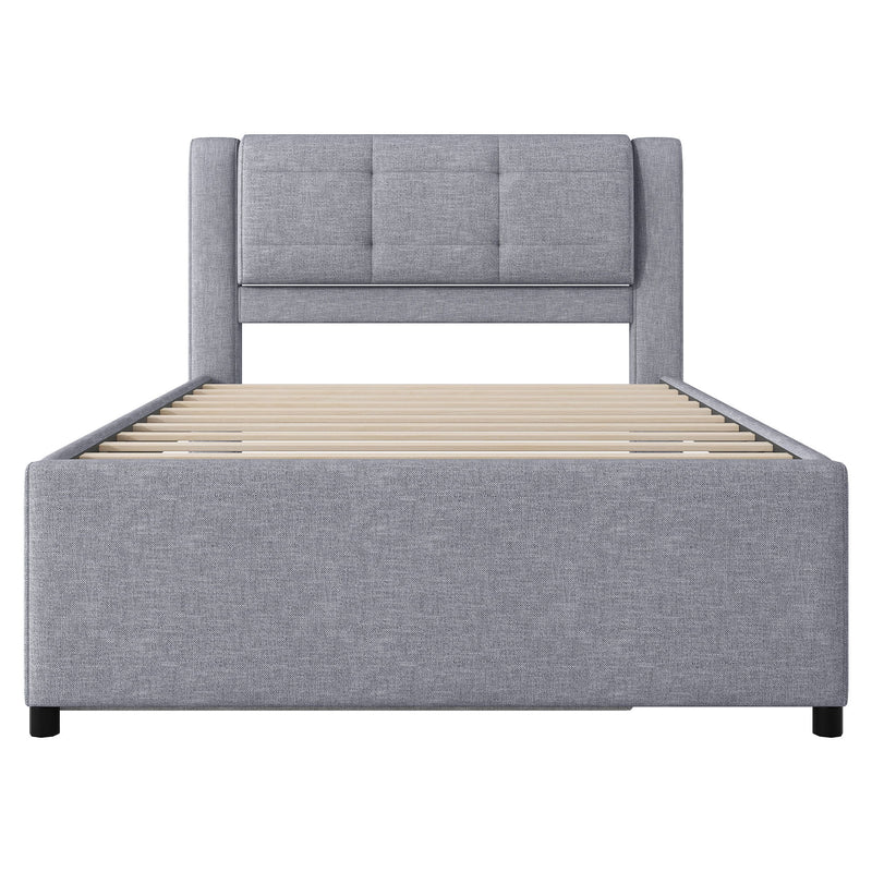 Upholstery Platform Bed With Trundle, Trundle Can Be Flat Or Erected - R&R Furniture Gallery (Fountain Valley, CA)