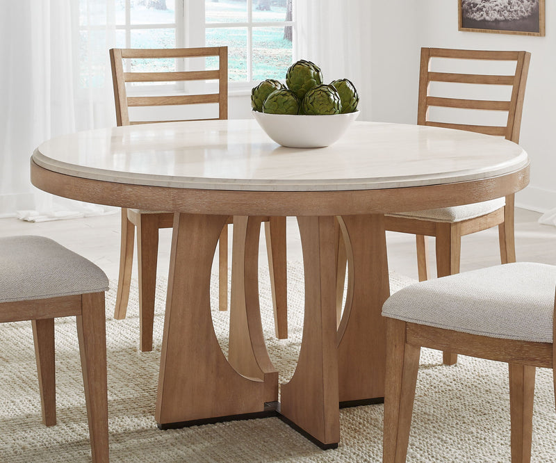 Escape - Round Dining Table - Glazed Natural Oak / Black Metal Trim