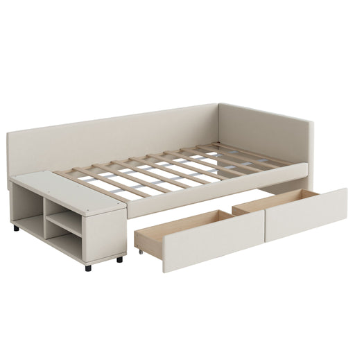 L Shaped Upholstered Platform Bed With Storage And Drawers - R&R Furniture Gallery (Fountain Valley, CA)