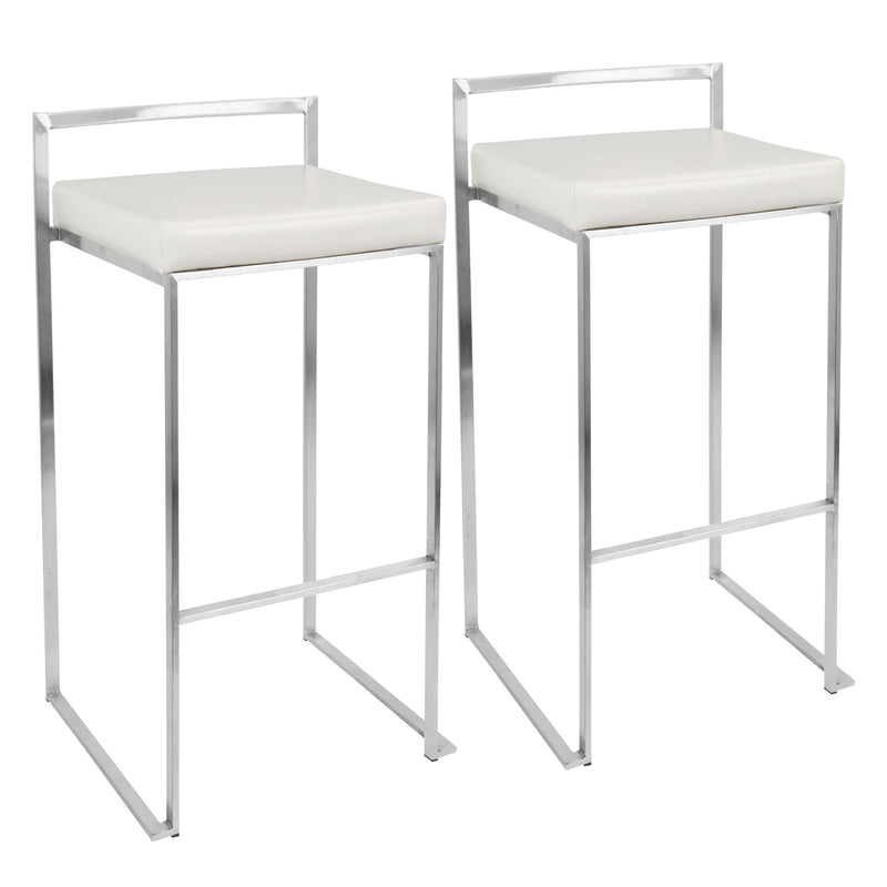 Lumi Source Fuji contemporary stackable barstool set with sleek design and wooden legs, ideal for modern kitchen or bar seating.