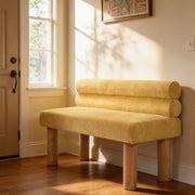 Noble House dining upholstered bench with cushioned seat and wooden legs, ideal for modern dining room decor.