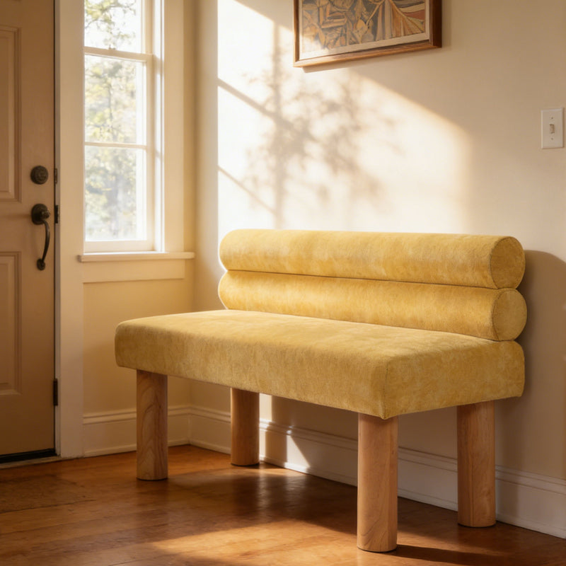 Noble House dining upholstered bench with cushioned seat and wooden legs, ideal for modern dining room decor.
