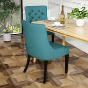 Dining Chair (Set of 2) With Upholstered Diamond Tufting And Espresso Birch Legs - Teal - R&R Furniture Gallery (Fountain Valley, CA)