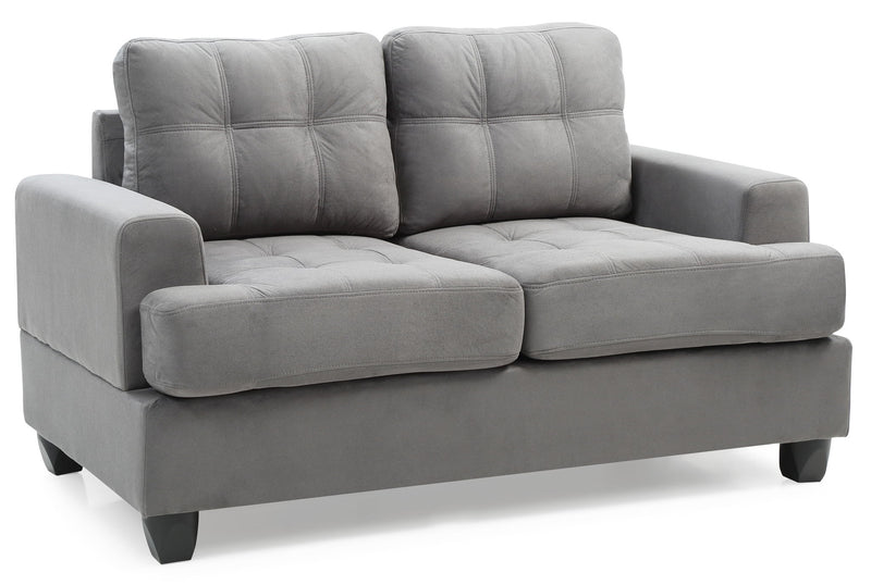 Stylish stationary loveseat for two by Glory Furniture, featuring modern design and comfortable upholstered seating.