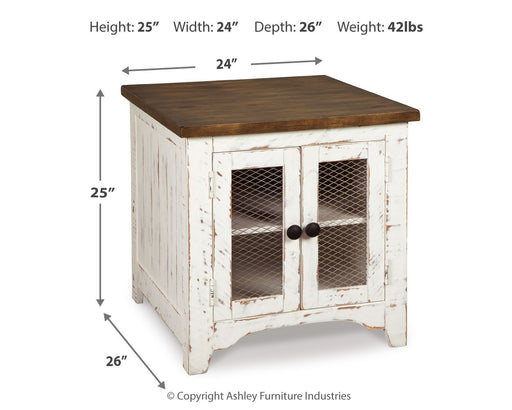 Wystfield - Rectangular End Table - 2 Doors - White / Brown - R&R Furniture Gallery (Fountain Valley, CA)