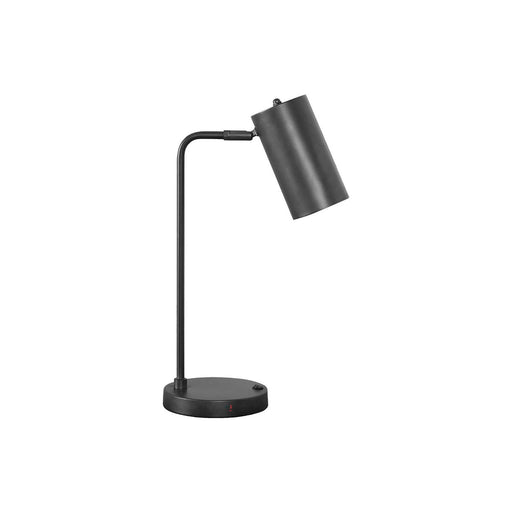 Modern gray 8th Street table lamp with USB port, featuring a sleek design and a fabric lampshade for contemporary home decor.