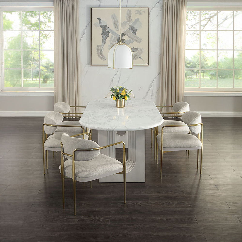 Zayn - Dining Table - White Natrual Marble Top & White - R&R Furniture Gallery (Fountain Valley, CA)