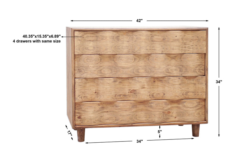 Uttermost Crawford light oak accent chest with light brown finish, featuring sleek design and storage drawers.