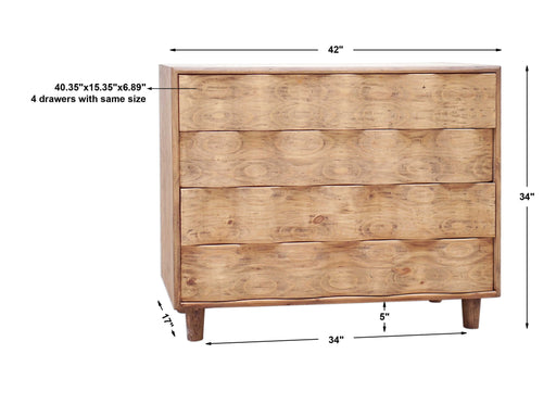 Uttermost Crawford light oak accent chest with light brown finish, featuring sleek design and storage drawers.