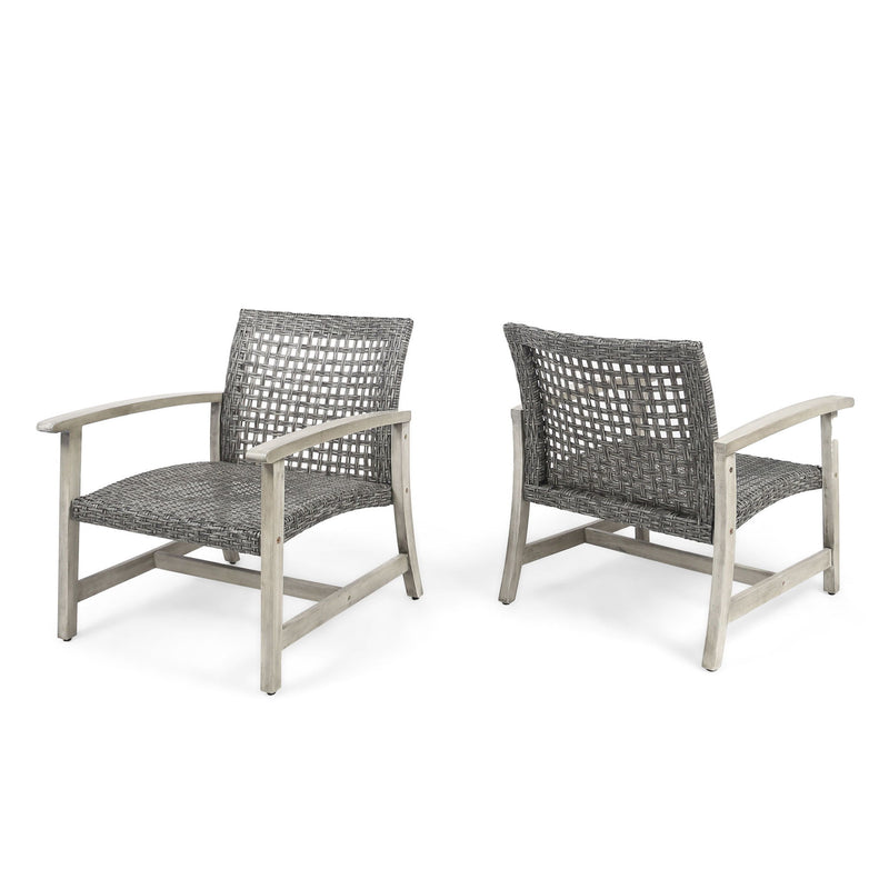 Outdoor Club Chair With Rattan Cover And Acacia Wood Frame - Gray - R&R Furniture Gallery (Fountain Valley, CA)