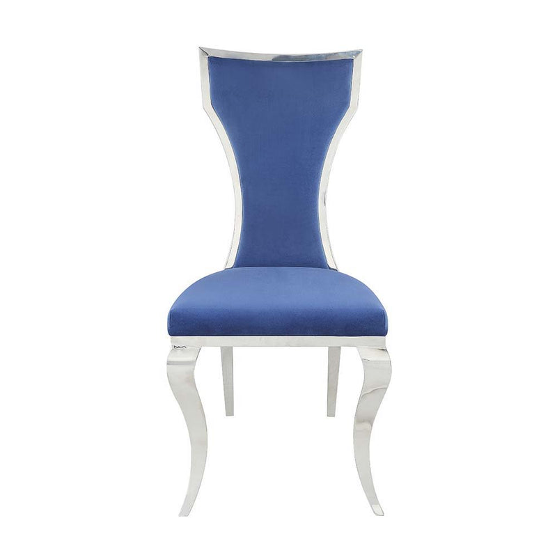 Azriel - Side Chair (Set of 2) - Blue Velvet & Mirroed Silver - R&R Furniture Gallery (Fountain Valley, CA)