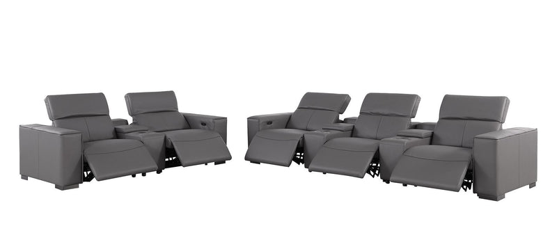 1208 - Modular Leather Sofa Loveseat With 6 Recliners And Power Headrests