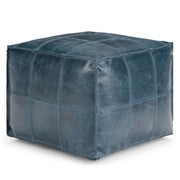 Simpli-Home Manning Square Pouf in teal fabric, versatile accent pouf for living room or seating area.