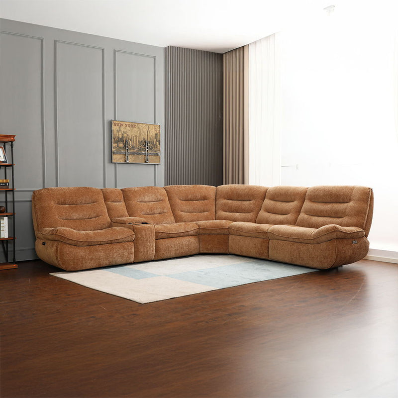 Emmy - Power Motion Sectional Sofa - Orange Chenille - R&R Furniture Gallery (Fountain Valley, CA)