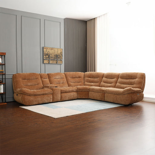 Emmy - Power Motion Sectional Sofa - Orange Chenille - R&R Furniture Gallery (Fountain Valley, CA)