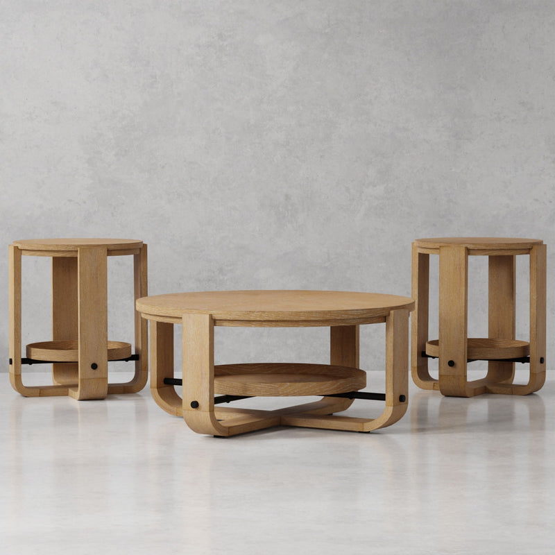 Escape - 3 Piece Occasional Table Set - Glazed Natural Oak / Black Metal Trim - R&R Furniture Gallery (Fountain Valley, CA)