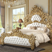 Bernadette - Eastern King Bed - White Synthetic Leather Fabric & Gold - R&R Furniture Gallery (Fountain Valley, CA)