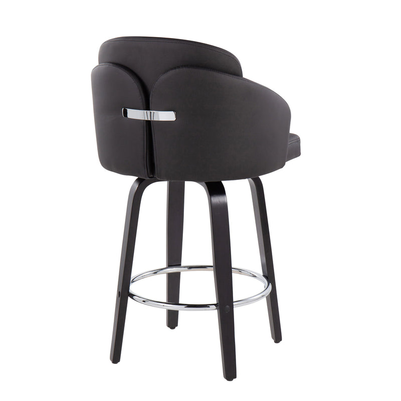 Lumi Source Dahlia contemporary counter stool set with round footrests, featuring sleek design and modern upholstery in a living space.