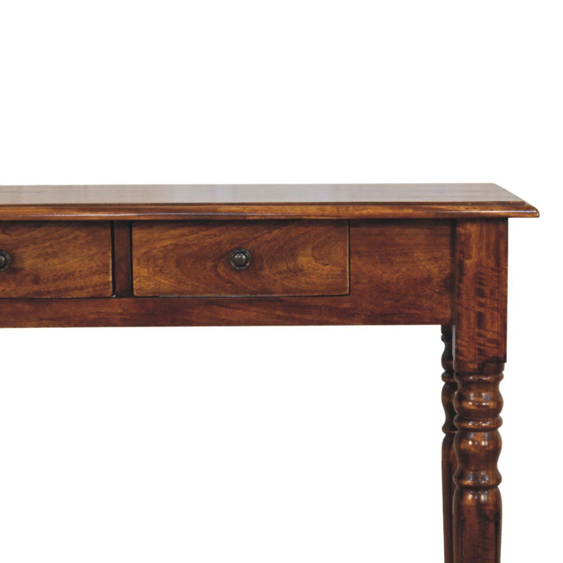 Artisan Furniture turned legs drawer console table with wooden surface and elegant turned leg design, ideal for entryways or living rooms.