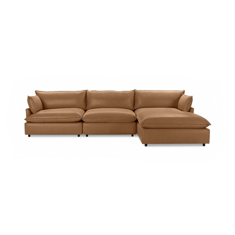 Classic Home Caplan modular sectional sofa with beige fabric upholstery and plush cushions in a modern living room setting.