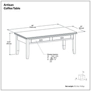 Rustic russet brown artisan coffee table by Simpli-Home with a sturdy wooden design and modern style.
