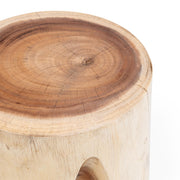 Classic Home Vela accent table with a round wooden top and metal base, ideal for living room or bedroom decor.