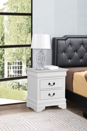 Louis Phillipe wood accent nightstand by Glory Furniture, featuring a sleek design and storage drawer, suitable for bedroom decor.